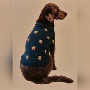 Cozy Green Dog Sweater with Reindeers With Pompom Noses